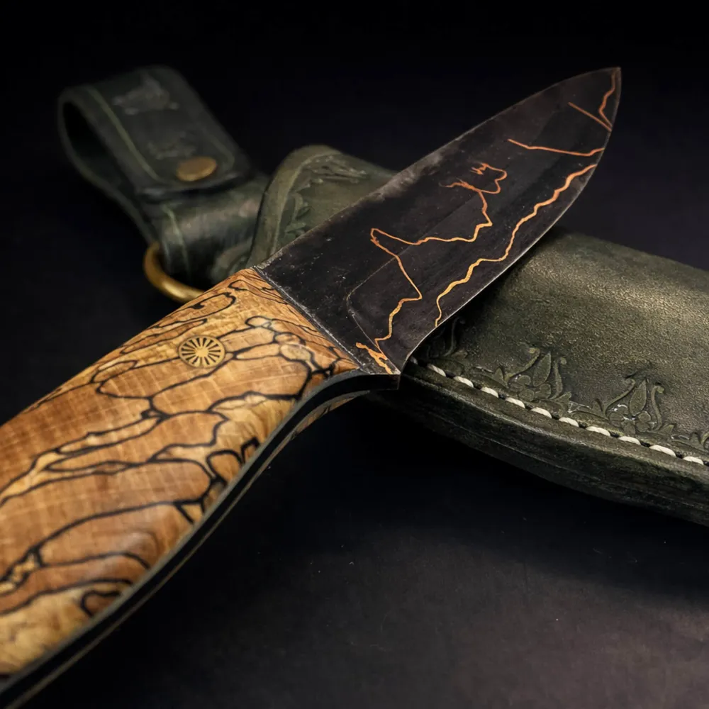 Bakır Sanmai Bushcraft Bıçak – Ardaklı Kayın Kabza, El Yapımı