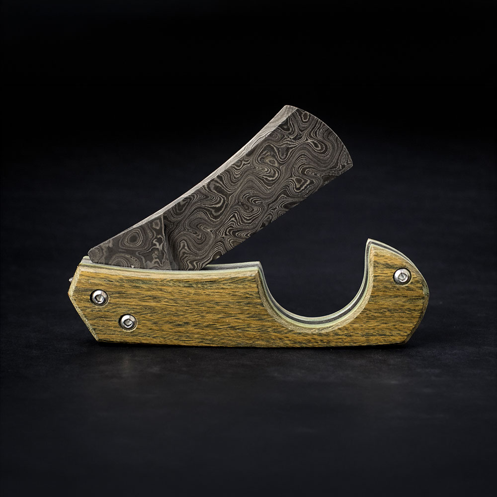 Yeşil Pelesenk Kabza Razor Gen2 Puro Kesici Çakı – Damascus Çelik, El Yapımı